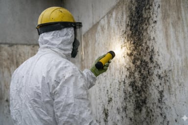 Mold inspection in progress with flashlight